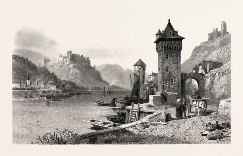 SANKT GOAR, ON THE BANK OF THE RHINE, GERMANY, 19th century engraving