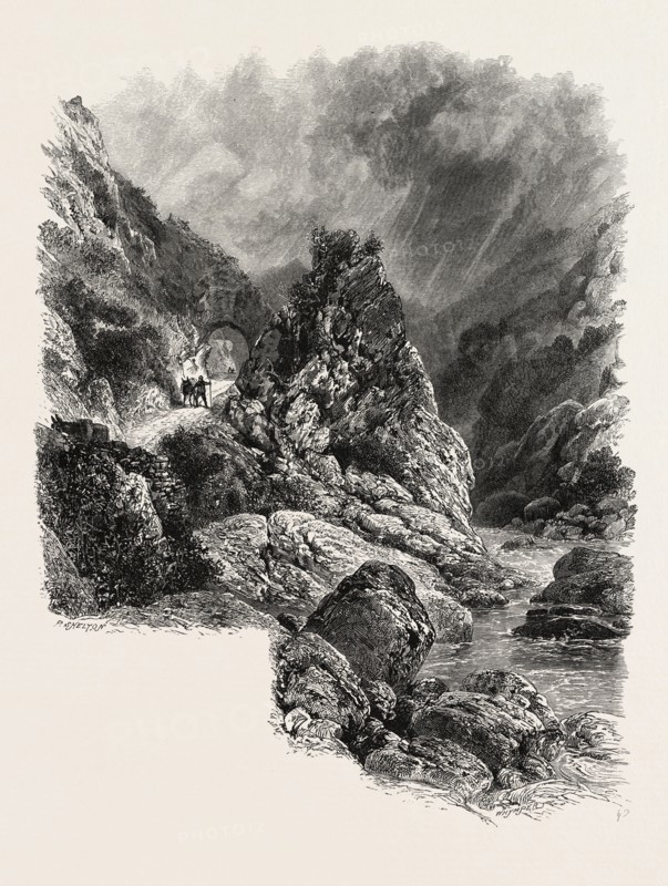 THE PAS DE ROLAND NEAR CAMBO, THE PYRENEES, FRANCE, 19th century engraving