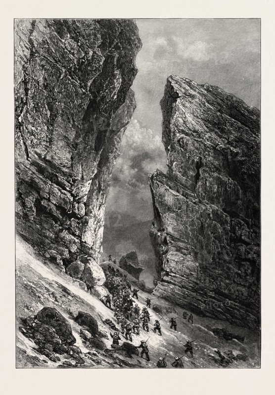 THE BRECHE DE ROLAND, THE PYRENEES, FRANCE, 19th century engraving