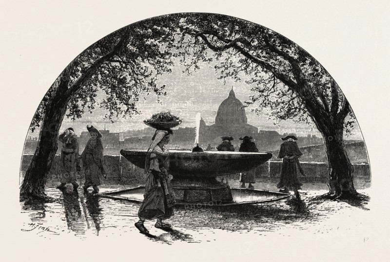 On the Pincian Hill, Rome and its environs, Italy, 19th century engraving