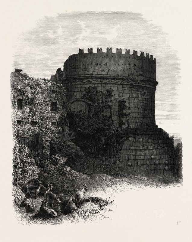 Tomb of Cecilia Metella, on the Appian way, Rome and its environs, Italy, 19th century engraving