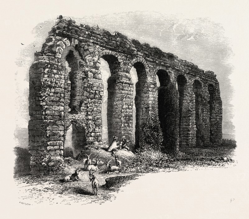 Aqueduct on the Campagna, Rome and its environs, Italy, 19th century engraving