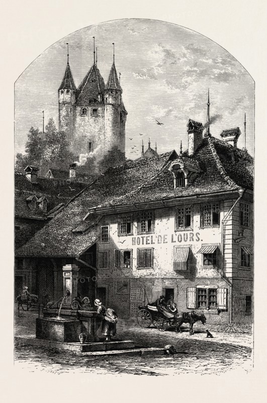 Thun, Bernese oberland, Berner Oberland, Switzerland, 19th century engraving