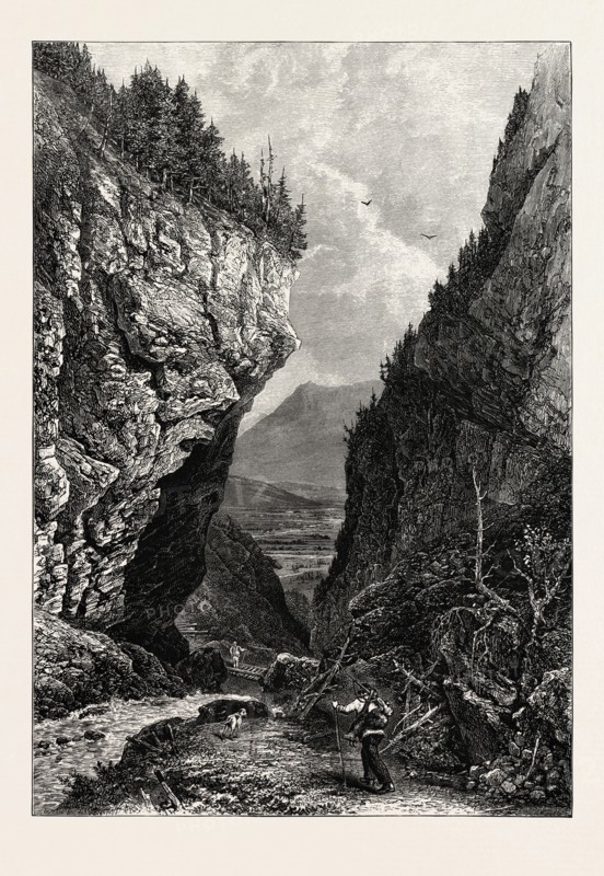 ENTRANCE TO THE GASTEREN THAL, Bernese oberland, Berner Oberland, Switzerland, 19th century engraving