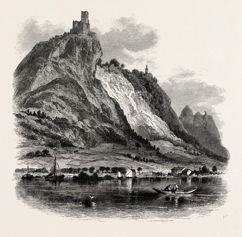 Drachenfels. the Rhine, Germany, 19th century engraving