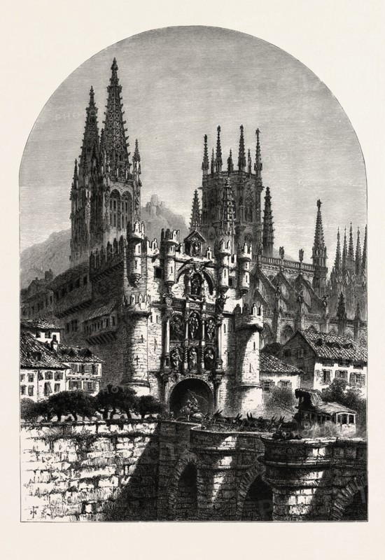 PUERTA DE SANTA MARIA, BURGOS, Spain, 19th century engraving