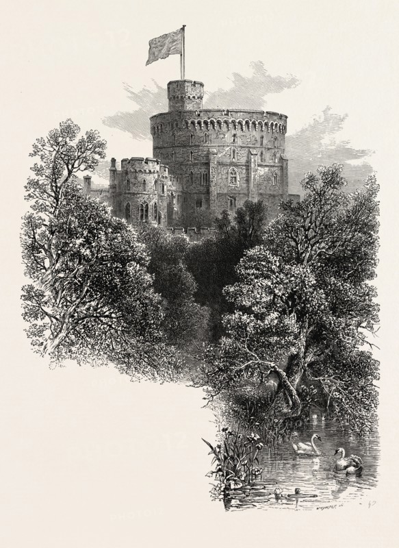 Windsor, UK, U.K., Britain, British, Europe, United Kingdom, Great Britain, European, 19th century engraving