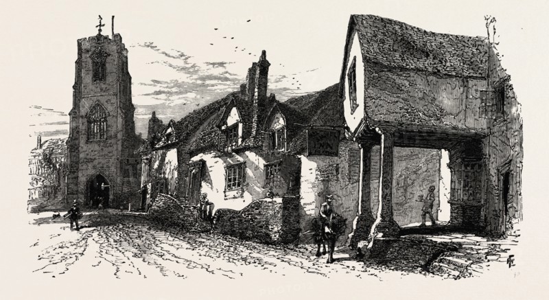 The West Gate, Warwick, UK, U.K., Britain, British, Europe, United Kingdom, Great Britain, European, 19th century engraving