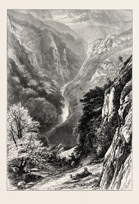IN DOVE DALE, UK, Great Britain, United Kingdom, 19th century engraving