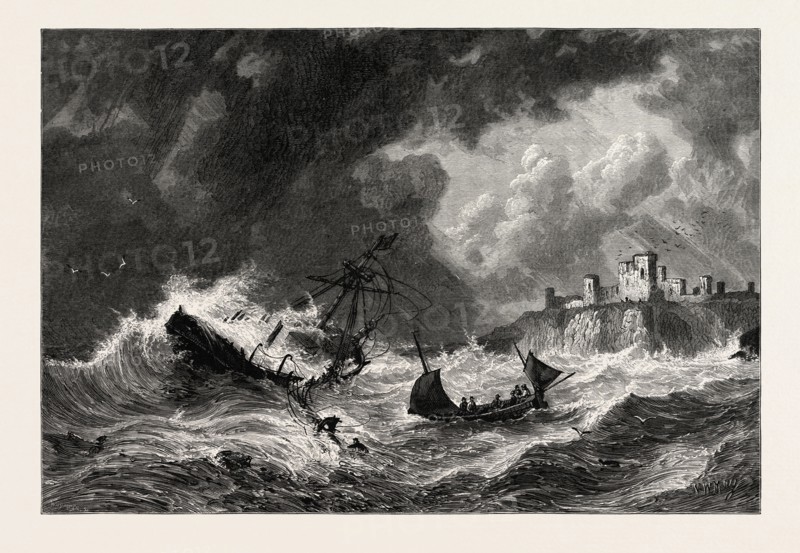 OFF TANTALLON, SCOTLAND, UK, Great Britain, United Kingdom, 19th century engraving