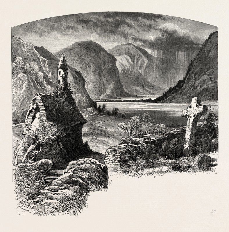 Glendalough, Ireland, Irish, Eire, 19th century engraving