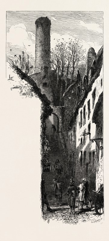 St. Canice's Steps, Kilkenny, Ireland, Irish, Eire, 19th century engraving