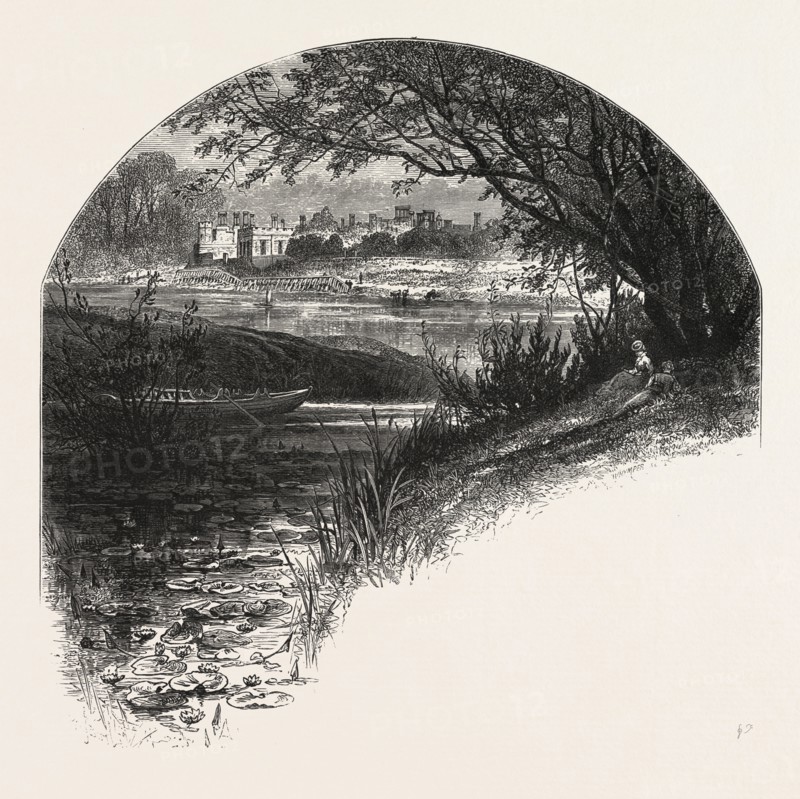 The Thames at Hampton Court, SCENERY OF THE THAMES, UK, U.K., Britain, British, Europe, United Kingdom, Great Britain, European, 19th century engraving