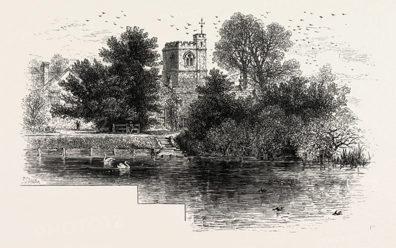 Bray Church, SCENERY OF THE THAMES, UK, U.K., Britain, British, Europe, United Kingdom, Great Britain, European, 19th century engraving