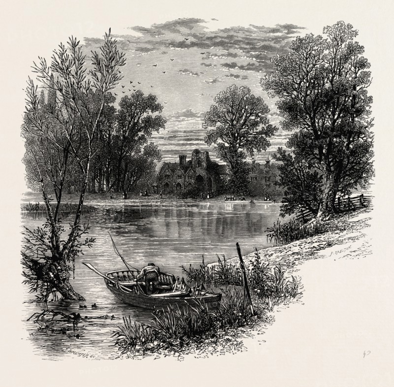 Medmenham Abbey, SCENERY OF THE THAMES, UK, U.K., Britain, British, Europe, United Kingdom, Great Britain, European, 19th century engraving