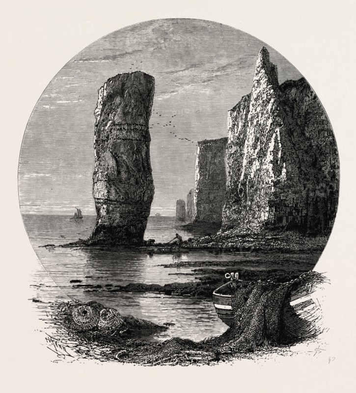 Old Harry Rocks, the south coast, UK, U.K., Britain, British, Europe, United Kingdom, Great Britain, European, 19th century engraving