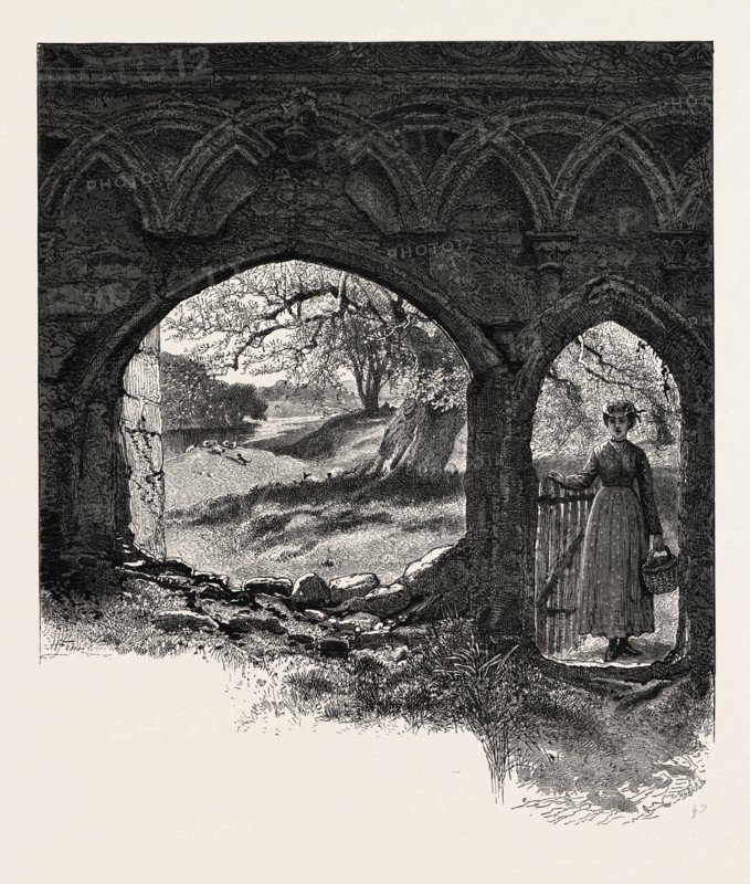 Gateway, Bolton Abbey, UK, U.K., Britain, British, Europe, United Kingdom, Great Britain, European, 19th century engraving