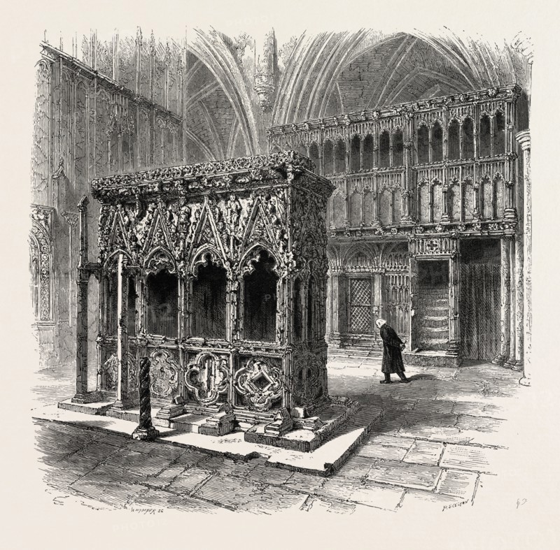 St. Alban's Shrine, UK, U.K., Britain, British, Europe, United Kingdom, Great Britain, European, 19th century engraving