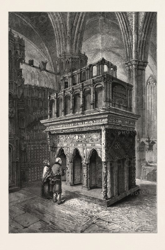 EDWARD THE CONFESSOR'S SHRINE, WESTMINSTER ABBEY, LONDON, UK, U.K., Britain, British, Europe, United Kingdom, Great Britain, European, 19th century engraving