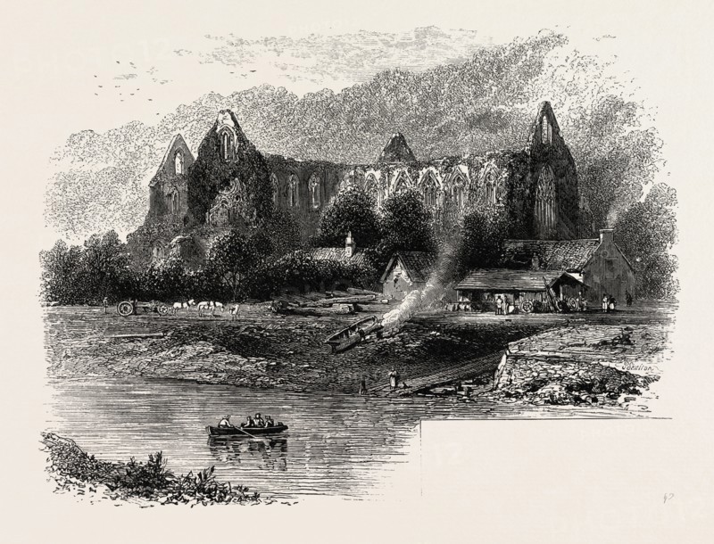 Tintern Abbey, UK, U.K., Britain, British, Europe, United Kingdom, Great Britain, European, 19th century engraving