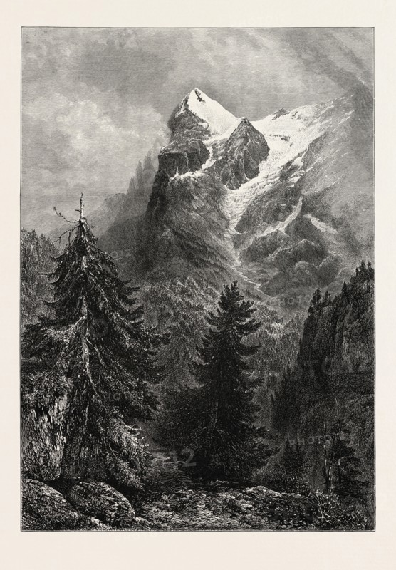 THE EIGER, Switzerland, 19th century engraving
