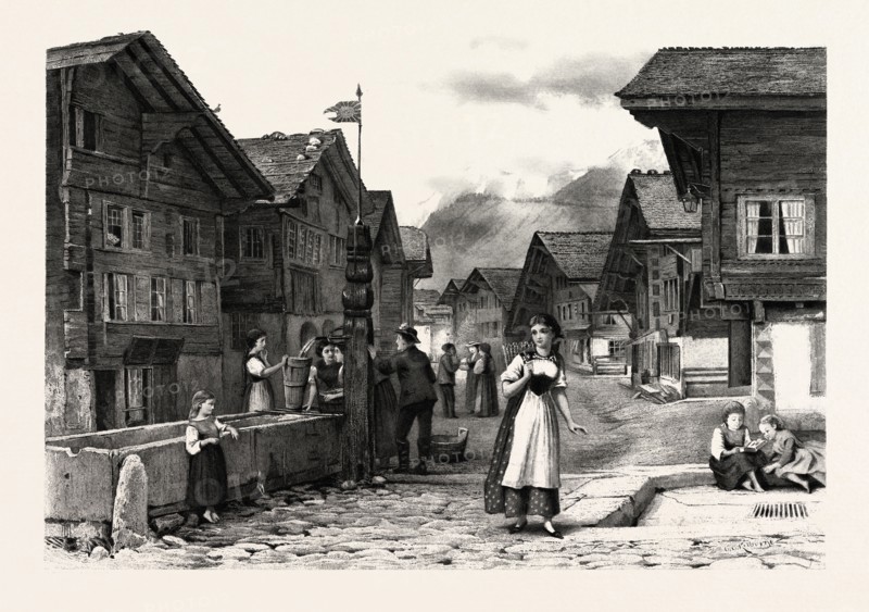 Meyringen, Switzerland, 19th century engraving