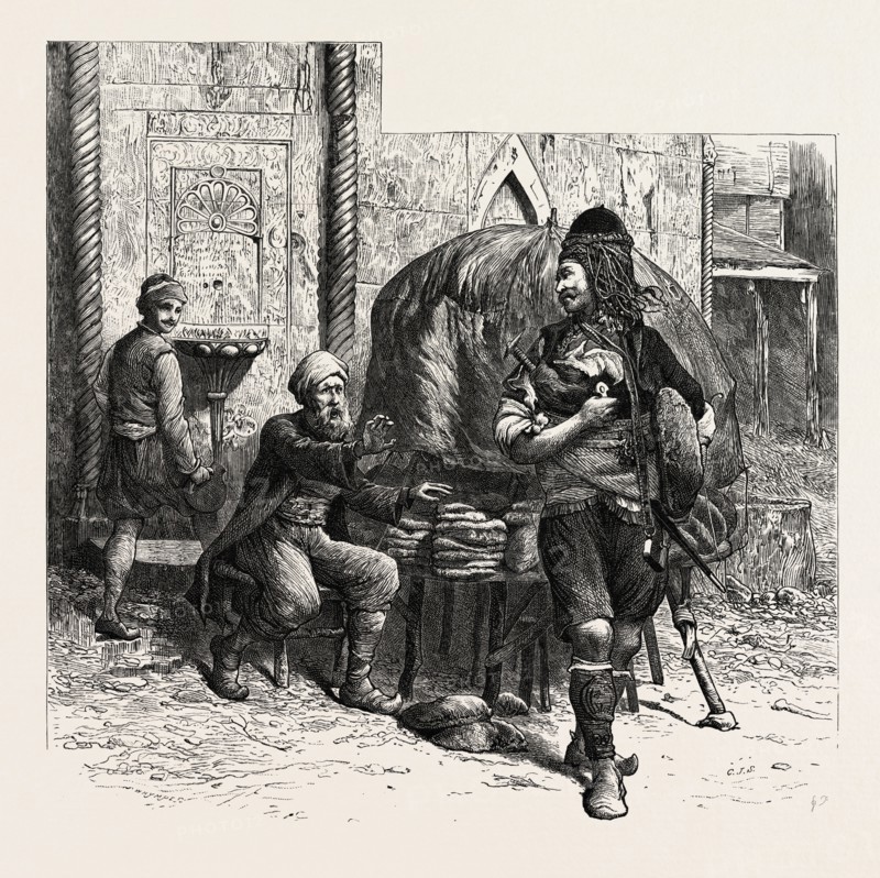 A Bashi-Bazouk and a Bread-seller, Constantinople, Istanbul, Turkey, 19th century engraving