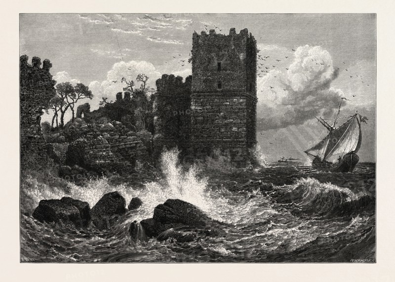 MERMER KALI ON THE SEA OF MARMORA, CONSTANTINOPLE, ISTANBUL, TURKEY, 19th century engraving