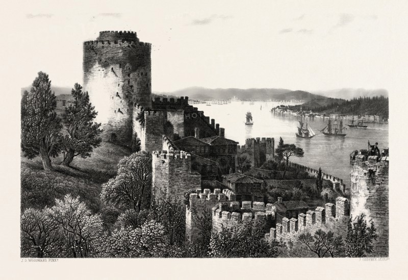BOSPHORUS, CONSTANTINOPLE, ISTANBUL, TURKEY, 19th century engraving