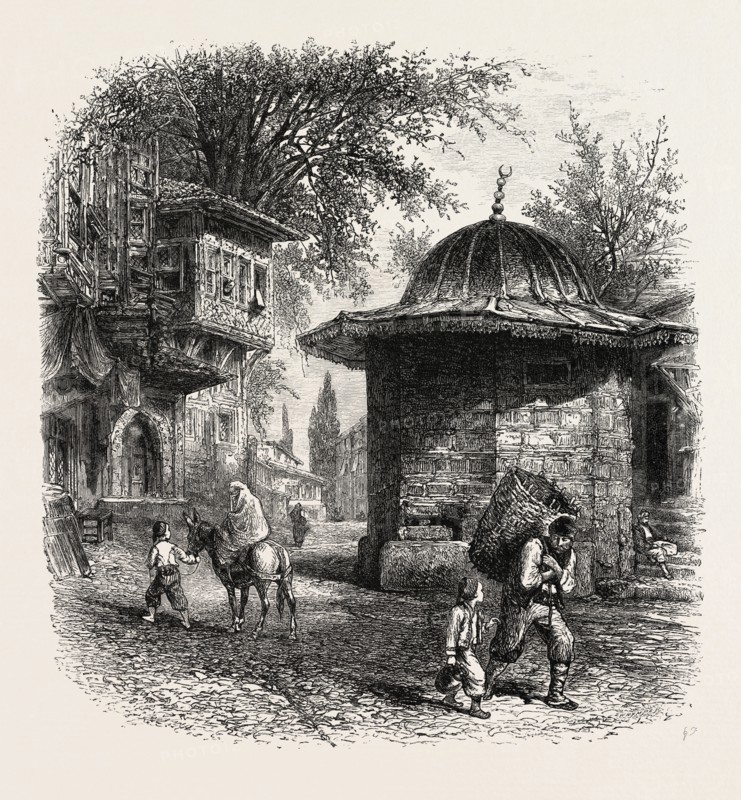 Turkish Fountain, Constantinople, Istanbul, Turkey, 19th century engraving