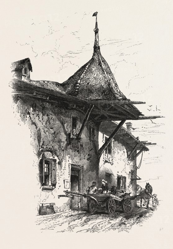 At Davos Dorfli, Switzerland, 19th century engraving