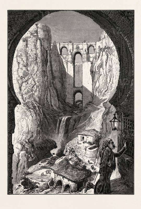 THE BRIDGE, RONDA, 19th century engraving