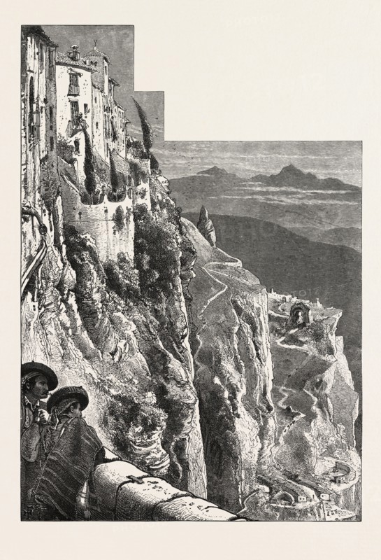 From the Bridge, Ronda, 19th century engraving