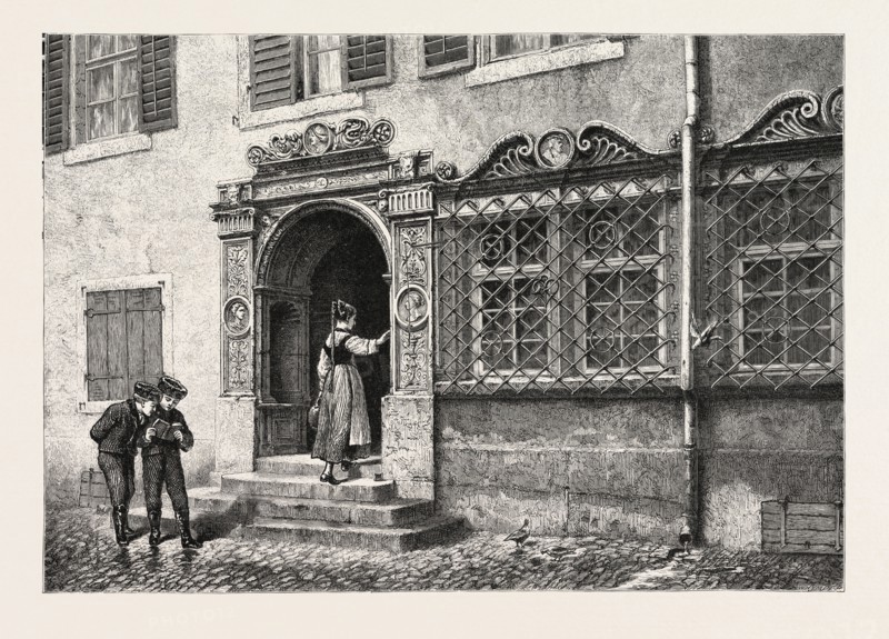 AN OLD HOUSE AT CONSTANCE, KONSTANZ, GERMANY, 19th century engraving