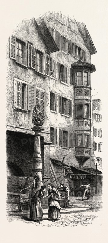 Street Fountain, Zurich, Switzerland, 19th century engraving