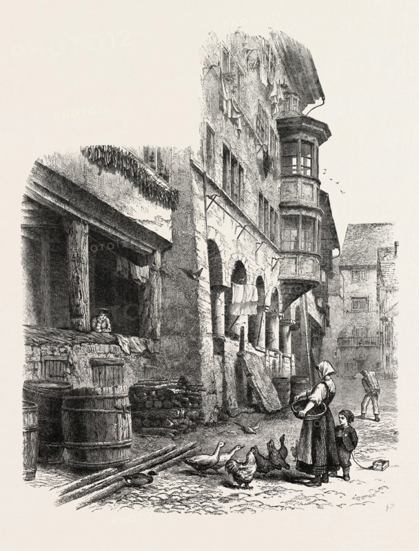 Street in Rapperschwyl, Switzerland, 19th century engraving