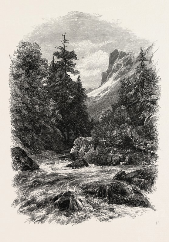 On the Klansen Pass, Switzerland, 19th century engraving