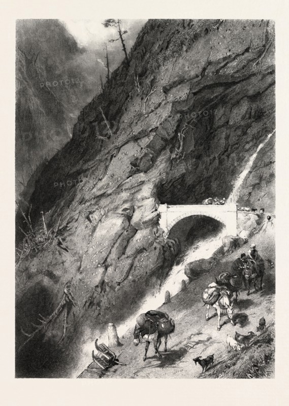 Bridge of Gondo, Switzerland, 19th century engraving