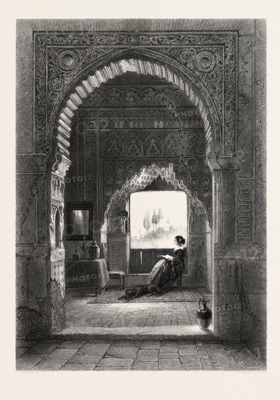 Torre de las Infantes, Alhambra, Ganada, Spain, 19th century engraving