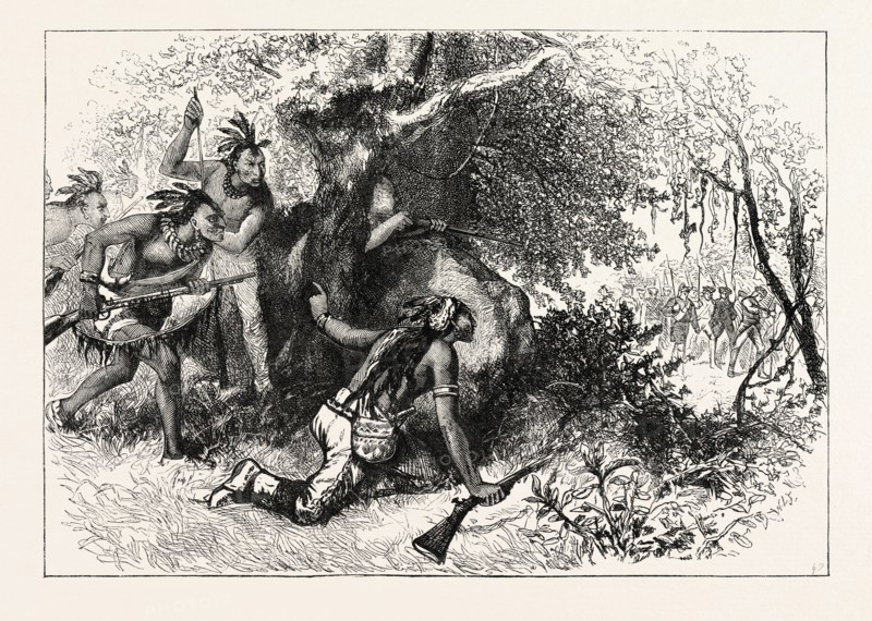 TREACHERY OF THE CHEROKEES, UNITED STATES OF AMERICA,US, USA, 1870s engraving