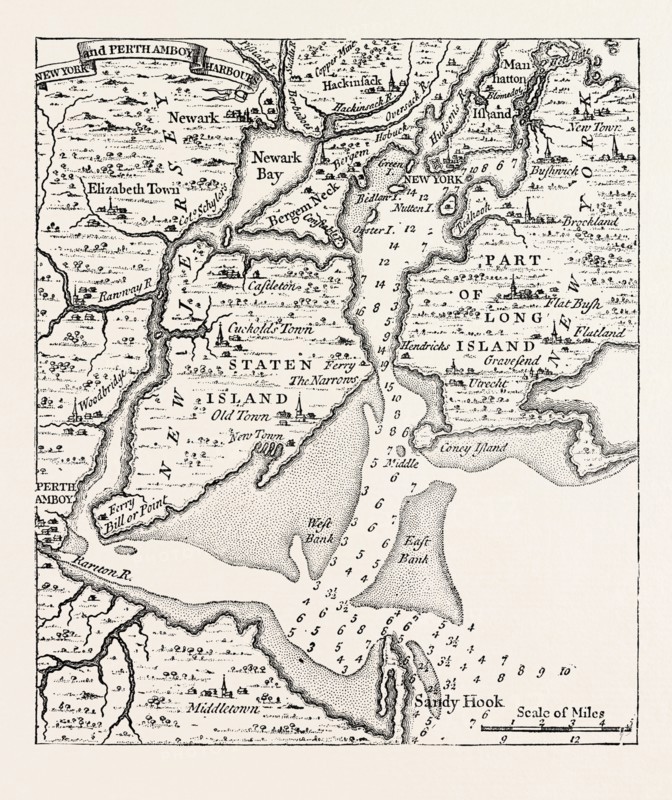 MAP OF NEW YORK ABOUT THE MIDDLE OF THE EIGHTEENTH CENTURY, From Popple's Atlas, UNITED STATES OF AMERICA, US, USA, 1870s engraving
