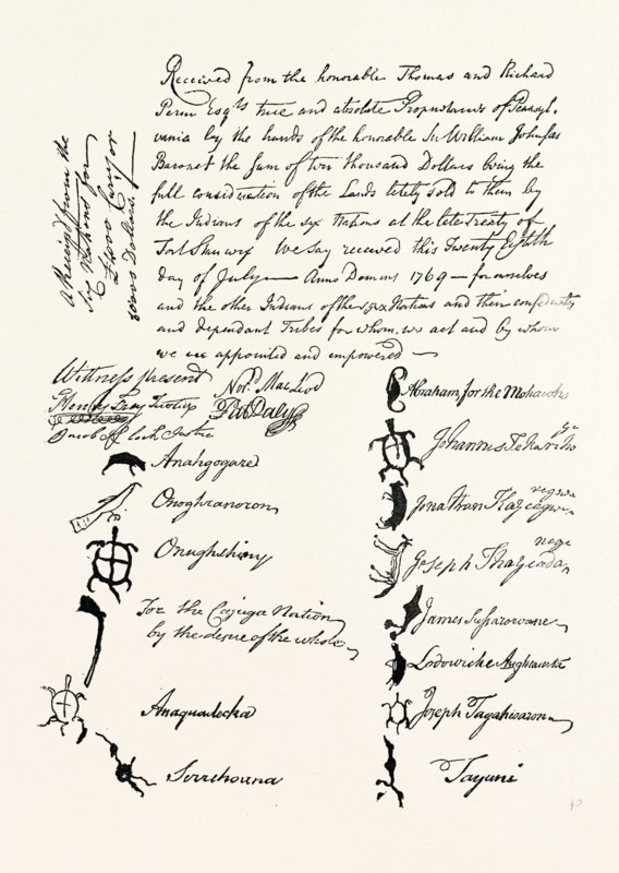 REDUCED FACSIMILE OF TREATY WITH INDIAN TRIBES, 1769, US, USA, 1870s engraving