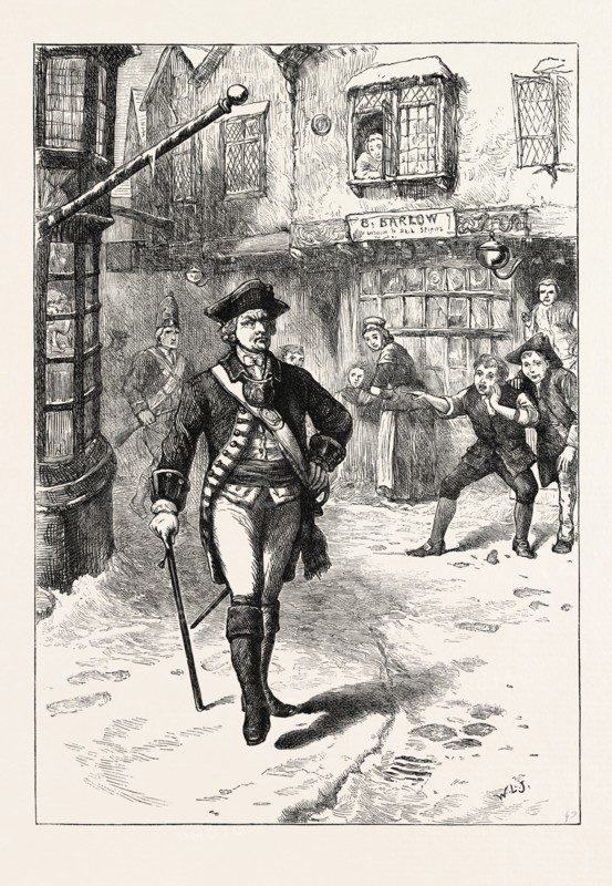 THE OFFICER AND THE BARBER'S BOY, 1870s engraving