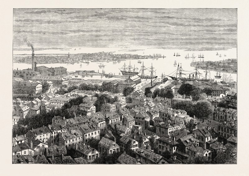 VIEW OF BOSTON FROM BUNKER'S HILL, UNITED STATES OF AMERICA, US, USA, 1870s engraving