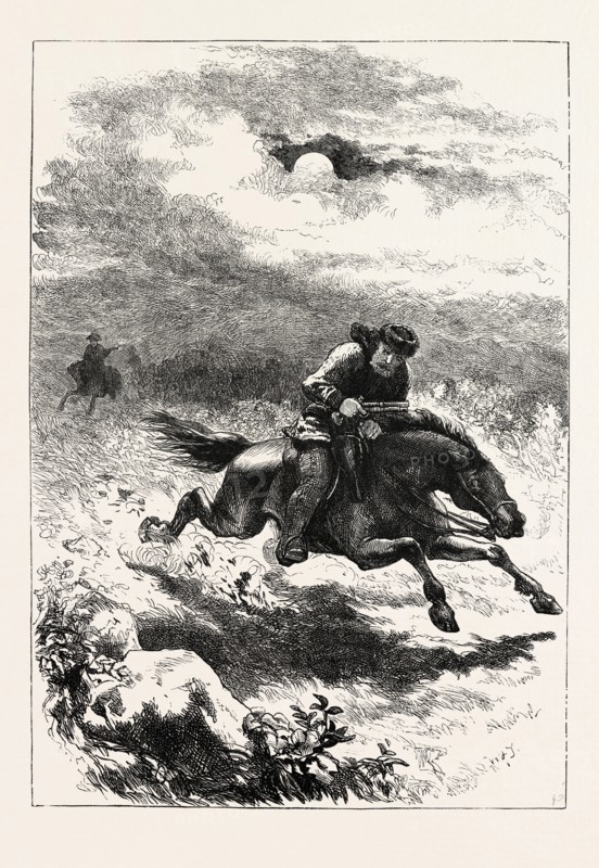 PURSUIT OF PAUL REVERE, THE SCOUT, UNITED STATES OF AMERICA, US, USA, 1870s engraving