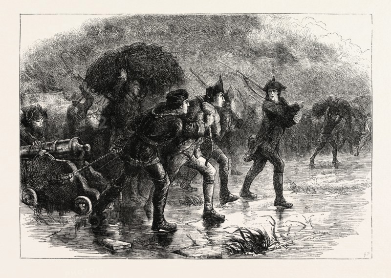 NIGHT MANOEUVRES OF THE AMERICANS AT BOSTON, UNITED STATES OF AMERICA, US, USA, 1870s engraving