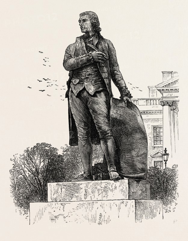 STATUE OF JEFFERSON IN FRONT OF THE WHITE HOUSE, WASHINGTON, UNITED STATES OF AMERICA, US, USA, 1870s engraving