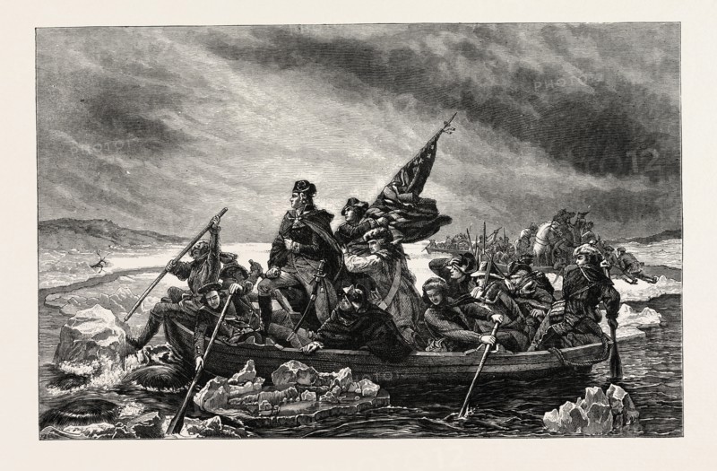 WASHINGTON CROSSING THE DELAWARE, From the Painting by Leutze, UNITED STATES OF AMERICA, US, USA, 1870s engraving