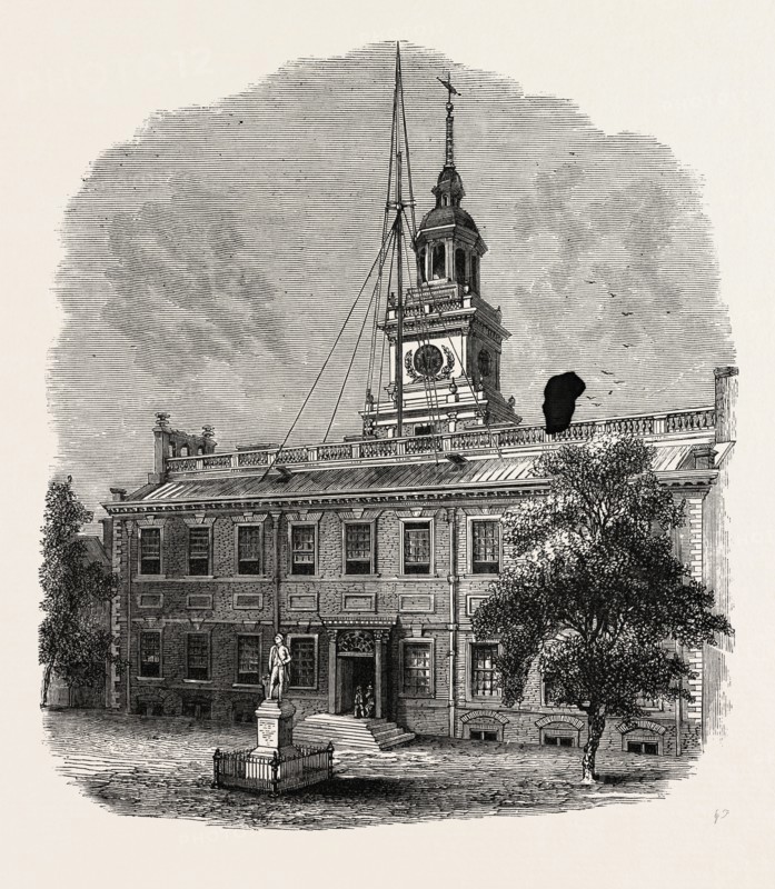 HOUSE AT PHILADELPHIA IN WHICH THE FIRST CONGRESSES WERE HELD, UNITED STATES OF AMERICA, US, USA, 1870s engraving