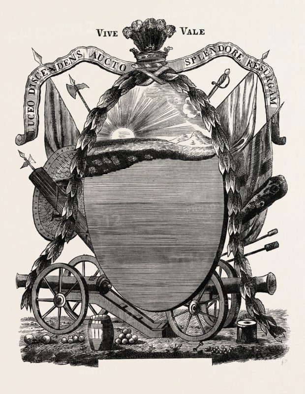 FACSIMILE OF THE TICKET FOR THE MISCHIANZA, which was an elaborate fete given in honor of British General Sir William Howe in Philadelphia on May 18, 1778, US, USA, 1870s engraving